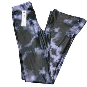 Topshop‎ Womens Petite SZ 0  Flare Pants Black Purple Tie Dye High Rise Trousers
